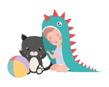 küçük çocuk güzel kedi yavrusu ile oynuyor