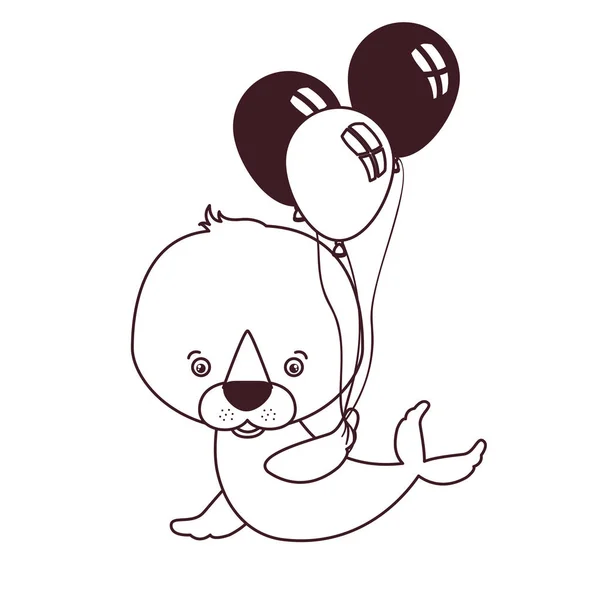 Schattig Seal dier met ballonnen helium — Stockvector