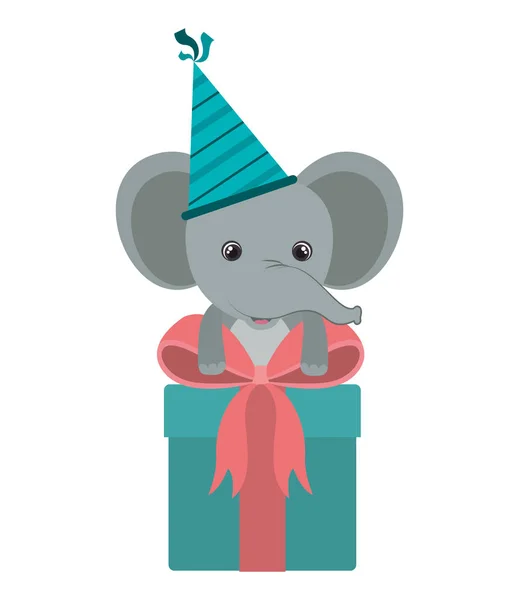 可爱的大象与礼品盒 — 图库矢量图片