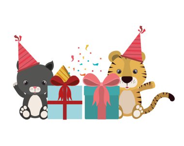 Beyaz arka planda hayvanlarla kutlama kartı