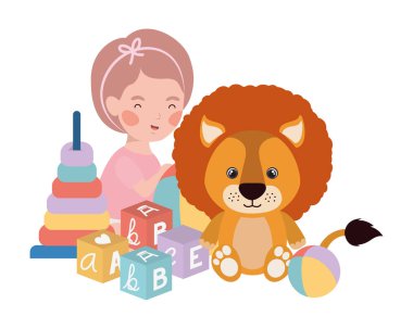 güzel aslan ile oynayan küçük çocuk