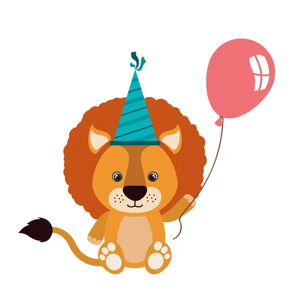 可爱的狮子与氦气球 — 图库矢量图片