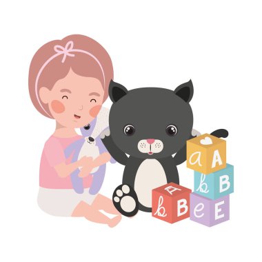 küçük çocuk güzel kedi yavrusu ile oynuyor