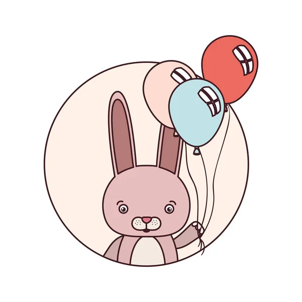 헬륨의 귀여운 토끼와 풍선 프레임 — 스톡 벡터