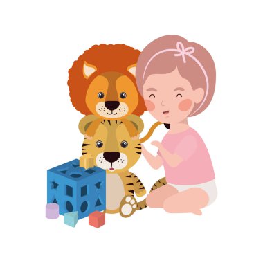 sevimli küçük çocuk güzel hayvan ile oynuyor