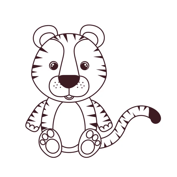 Silhouette de tigre mignon pour carte bébé sur fond blanc — Image vectorielle