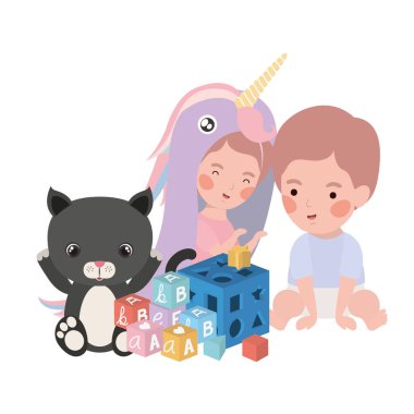 sevimli küçük çocuk güzel hayvan ile oynuyor