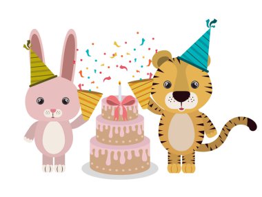 Beyaz arka planda hayvanlarla kutlama kartı
