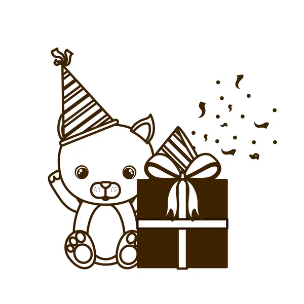 Silhouette de chat mignon avec boîte cadeau — Image vectorielle