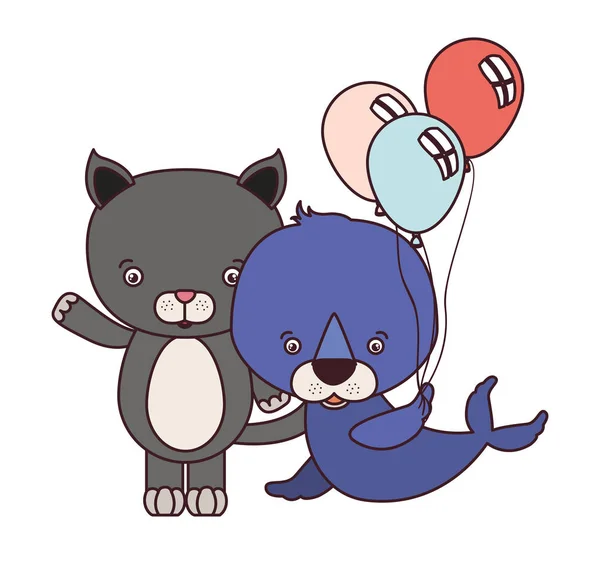 Söta djur med ballonger helium — Stock vektor