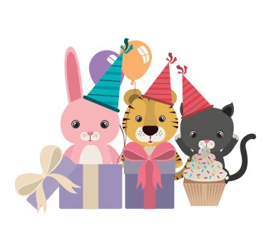 Beyaz arka planda hayvanlarla kutlama kartı