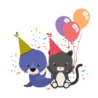 Beyaz arka planda hayvanlarla kutlama kartı