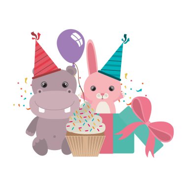 Beyaz arka planda hayvanlarla kutlama kartı