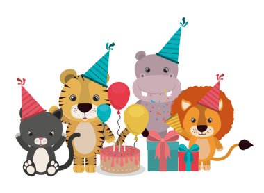 Beyaz arka planda hayvanlarla kutlama kartı