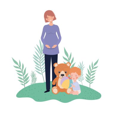 güzel kadın hamile ayakta ve bebek