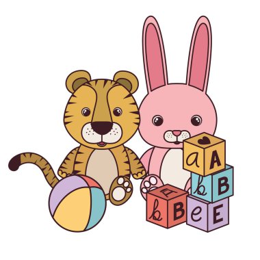 beyaz arka planda bebek kartı için sevimli hayvanlar