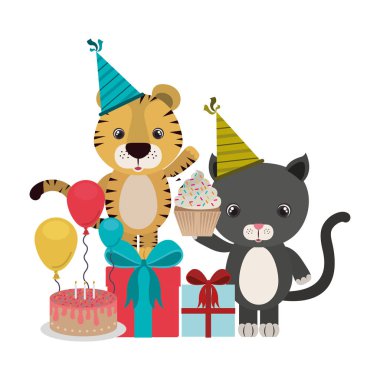 Beyaz arka planda hayvanlarla kutlama kartı