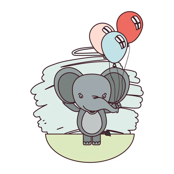 Elefante lindo con globos helio — Vector de stock