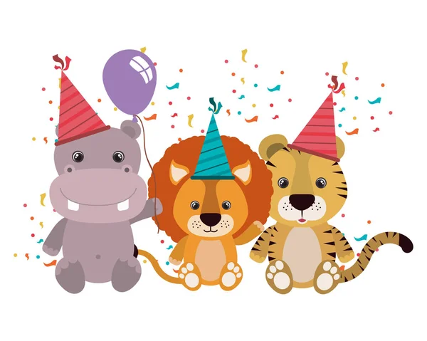 Card of celebration with animals on white background — Stock Vector