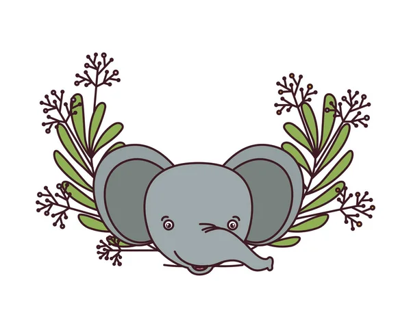 Tête d'éléphant avec branche et feuilles de fond — Image vectorielle