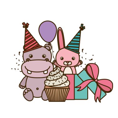 Beyaz arka planda hayvanlarla kutlama kartı