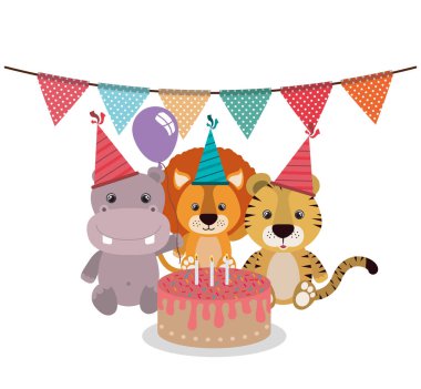 Beyaz arka planda hayvanlarla kutlama kartı