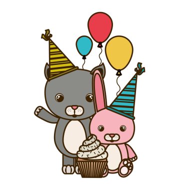 Beyaz arka planda hayvanlarla kutlama kartı