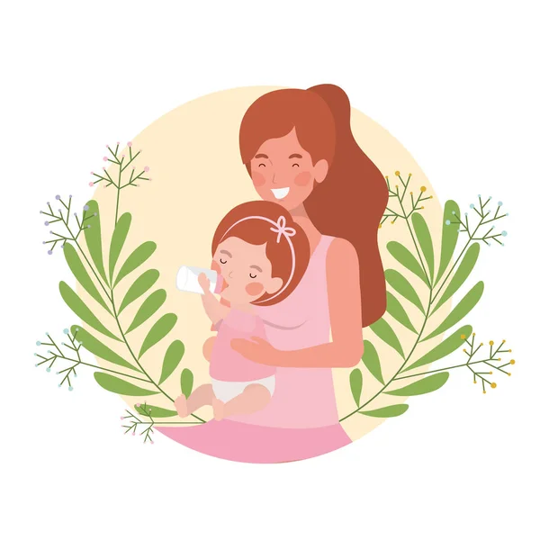 Woman with baby avatar character — Stock Vector