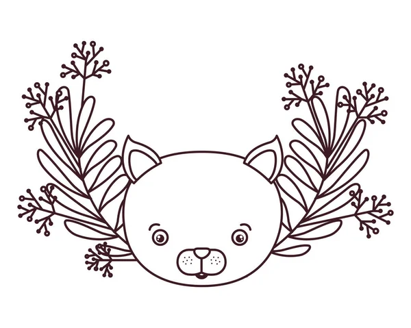 Cabeça de gato com ramo e folhas de fundo — Vetor de Stock
