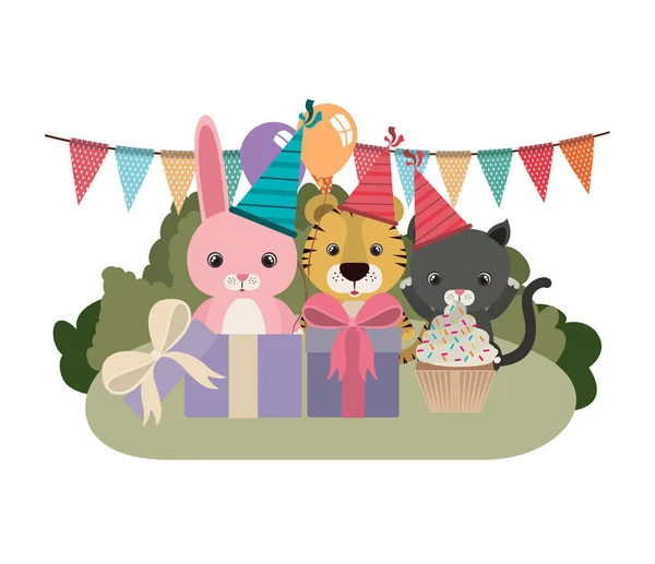 Cartão de celebração com animais —  Vetores de Stock