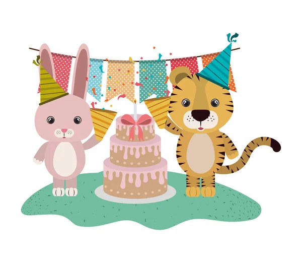 Card of celebration with animals — Stock Vector