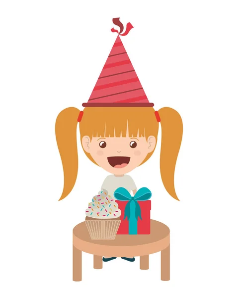 Fille avec chapeau de fête dans la célébration d'anniversaire — Image vectorielle