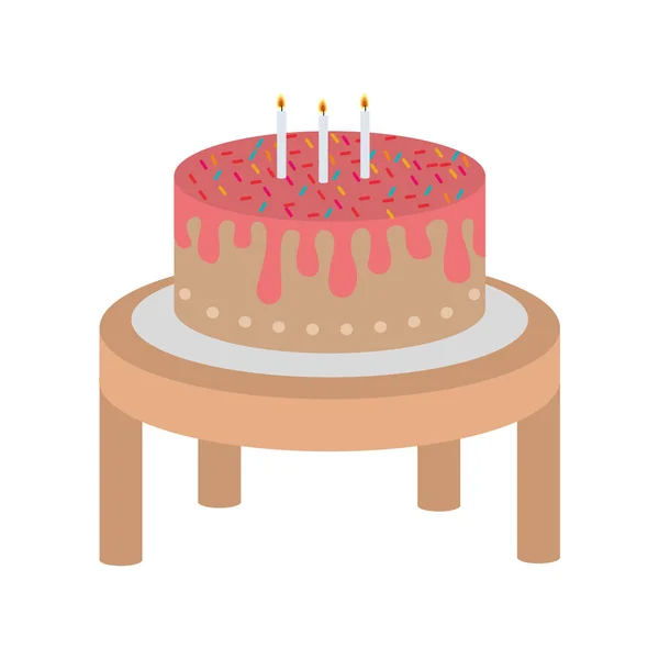 Torta a fából készült asztal boldog születésnapot — Stock Vector