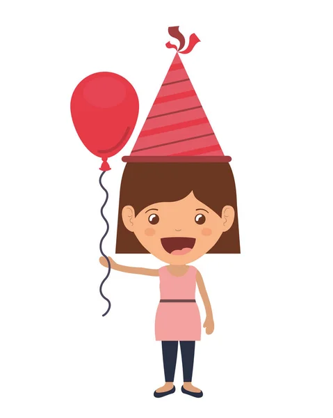 Fată cu pălărie de petrecere în sărbătoarea zilei de naștere — Vector de stoc
