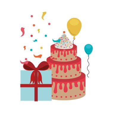 Beyaz arka planda hediye kutusu ve pasta ile kutlama