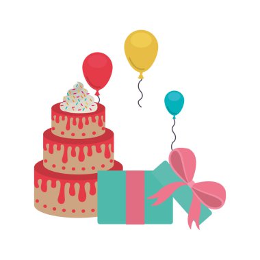 Beyaz arka planda hediye kutusu ve pasta ile kutlama