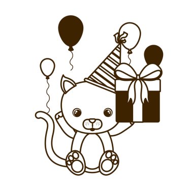 hediye kutusu ile sevimli kedi silüeti