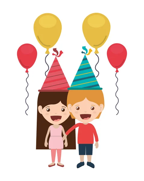 Ζευγάρι των παιδιών σε γιορτή γενεθλίων — Διανυσματικό Αρχείο
