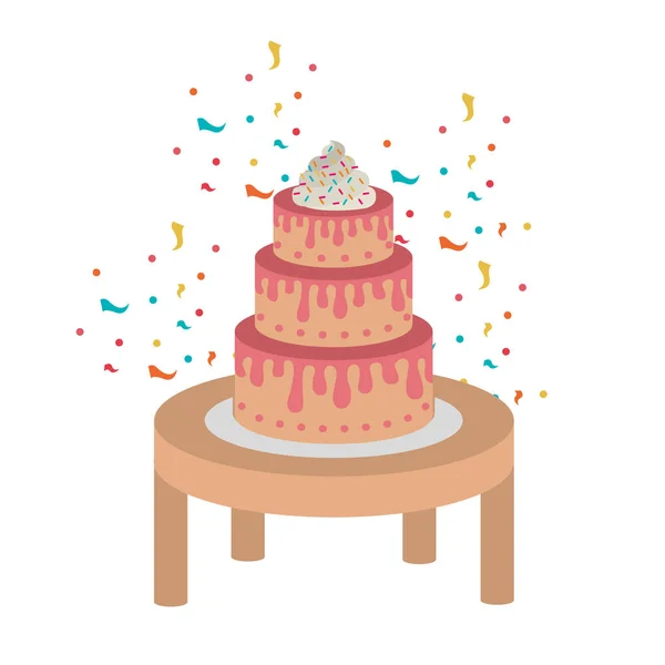 Торт на дерев'яному столі з днем народження — стоковий вектор