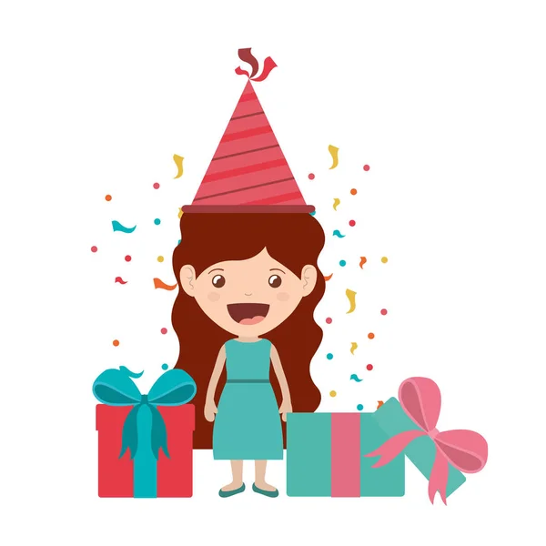 Menina com chapéu de festa em celebração de aniversário — Vetor de Stock