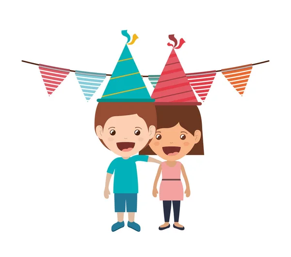 Ζευγάρι των παιδιών σε γιορτή γενεθλίων — Διανυσματικό Αρχείο