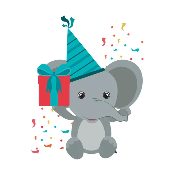 Éléphant mignon avec boîte cadeau — Image vectorielle