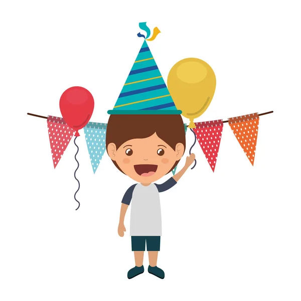 Niño con sombrero de fiesta en la celebración de cumpleaños — Vector de stock