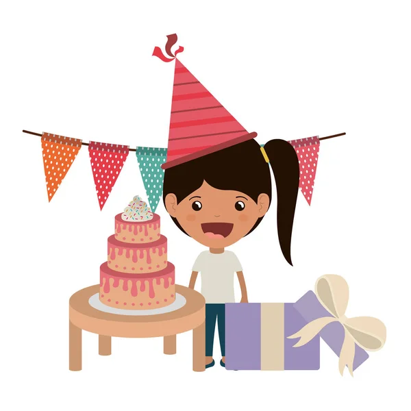 Κορίτσι με καπέλο κόμμα σε γιορτή γενεθλίων — Διανυσματικό Αρχείο