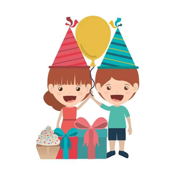 Kinderpaar bei Geburtstagsfeier — Stockvektor
