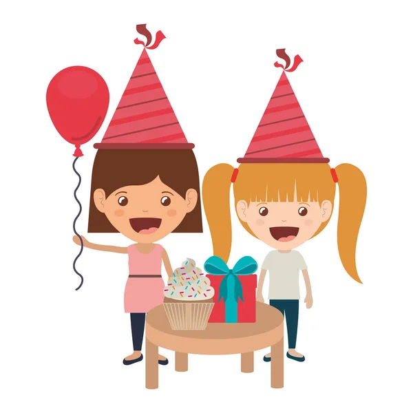Filles avec chapeau de fête dans la célébration d'anniversaire — Image vectorielle