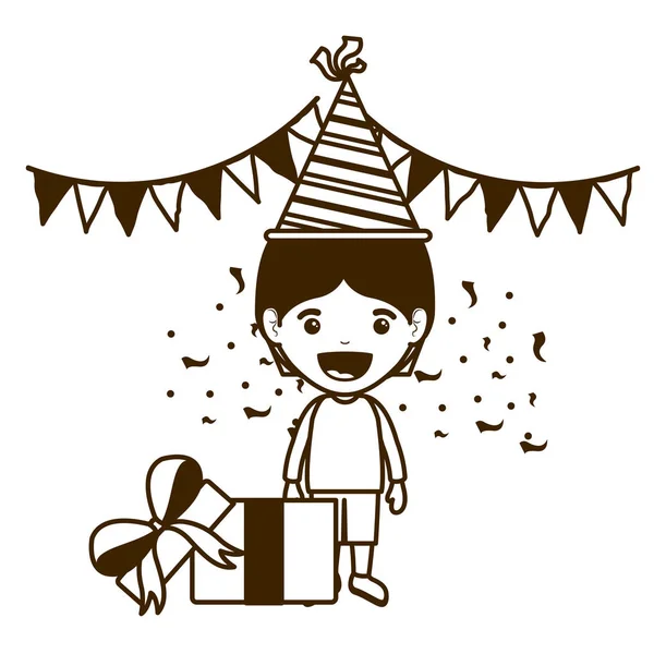 Силует хлопчика з вечірнім капелюхом у святкуванні дня народження — стоковий вектор