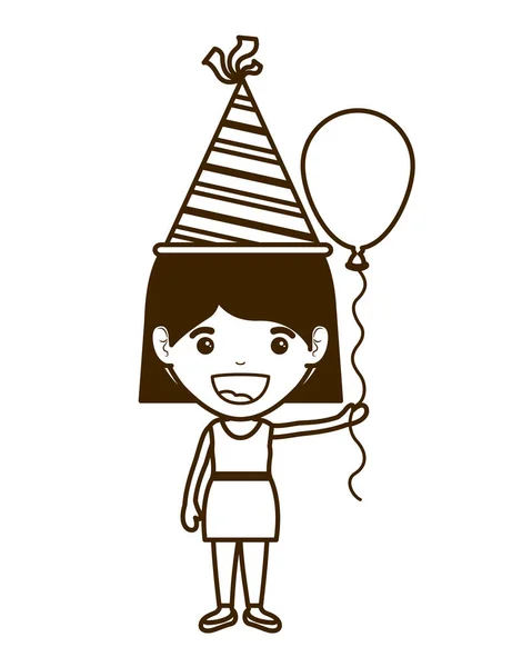 Silhouette of girl with party hat in birthday celebration — Stock Vector