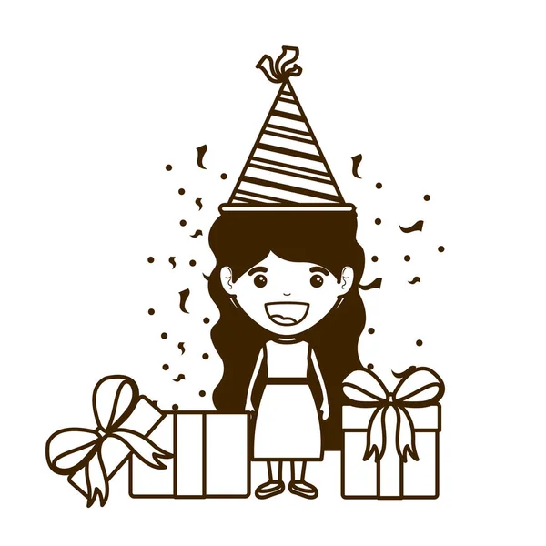 Silhueta de menina com chapéu de festa em celebração de aniversário — Vetor de Stock