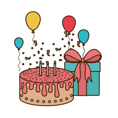 Beyaz arka planda hediye kutusu ve pasta ile kutlama